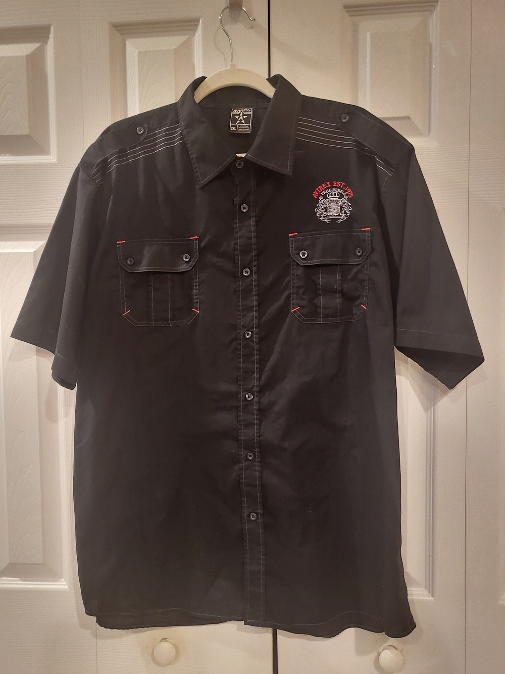 Vintage Avirex True Rebels Embroidered Button Up Shirt Black 2XL